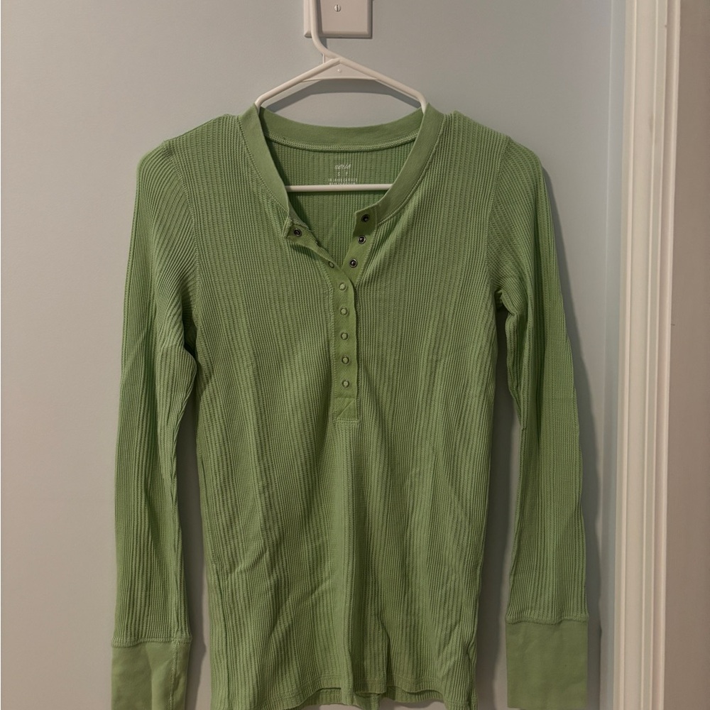American Girl Green Ribbed Henley Top